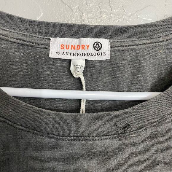 ANTHROPOLOGIE X SUNDRY SHIRRED LONG SLEEVE KNIT MINI DRESS GRAY, 0 - Picture 5 of 7